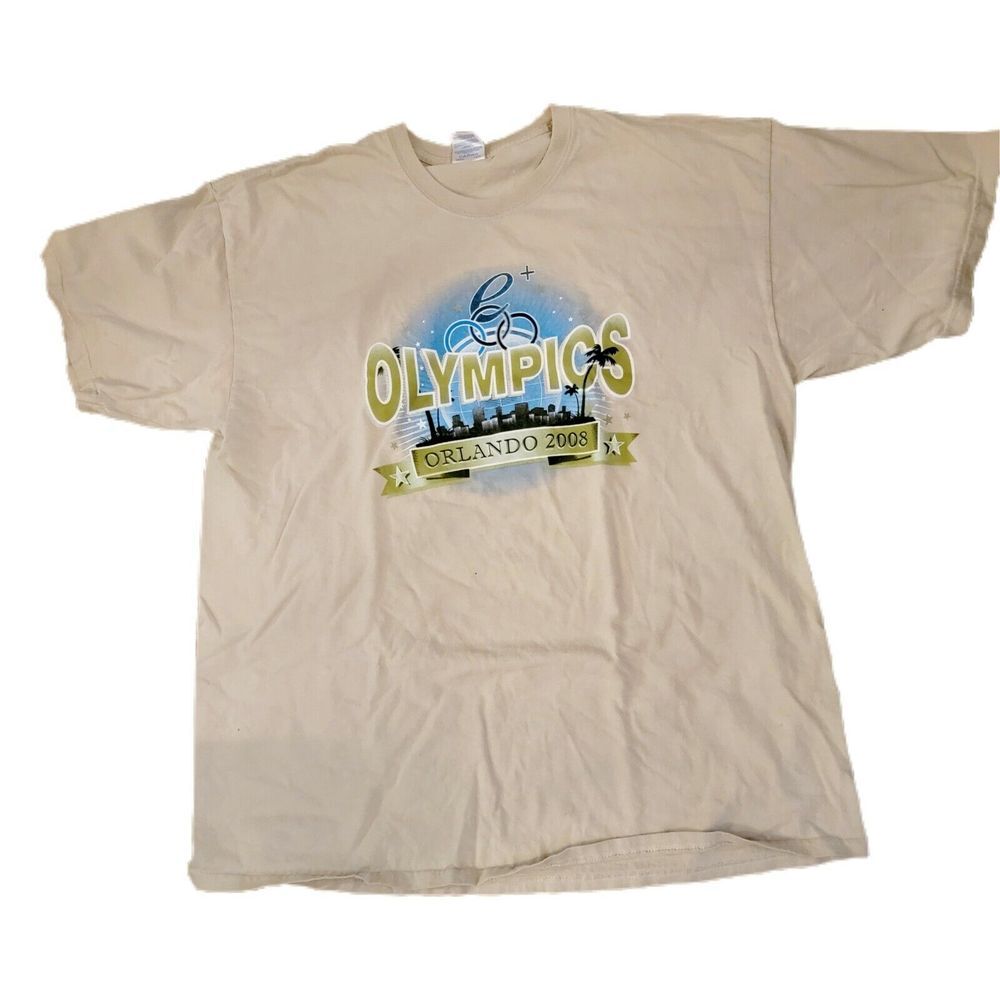 Gildan Mens Cream Olympics Souvenirs Orlando 2008 Graphic Cotton T Shirt Size XL